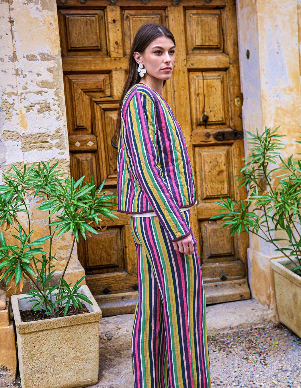 Wide-leg pants in organic cotton gauze femme La Fiancée
