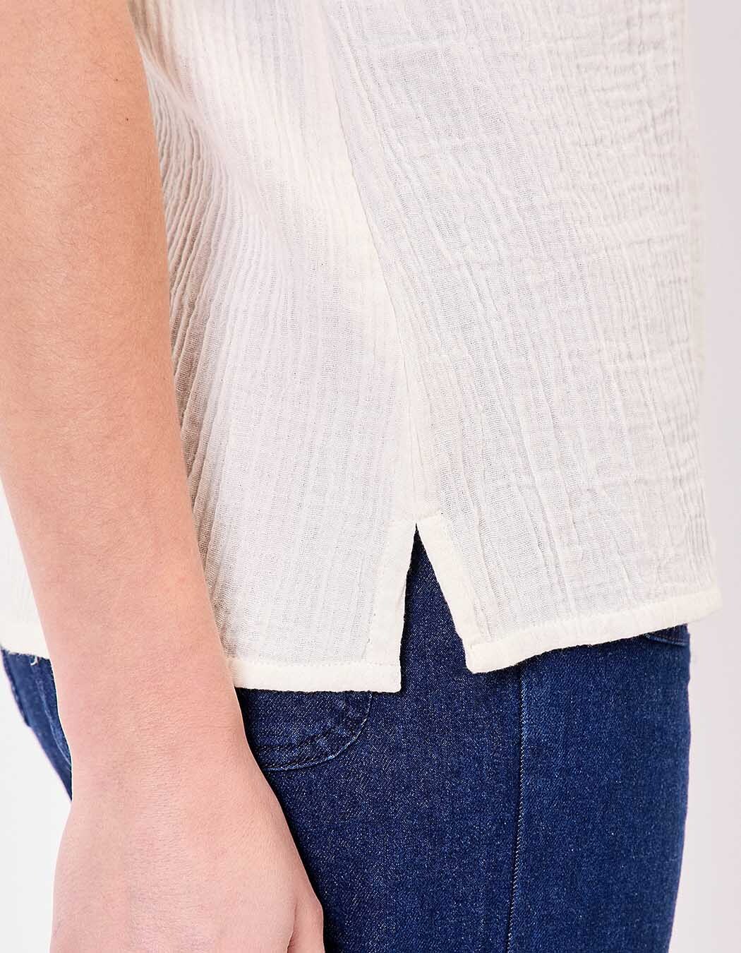 Braided V-neck top in organic cotton gauze femme La Fiancée