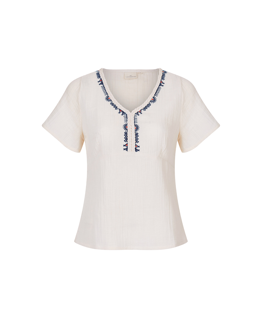 Braided V-neck top in organic cotton gauze femme La Fiancée