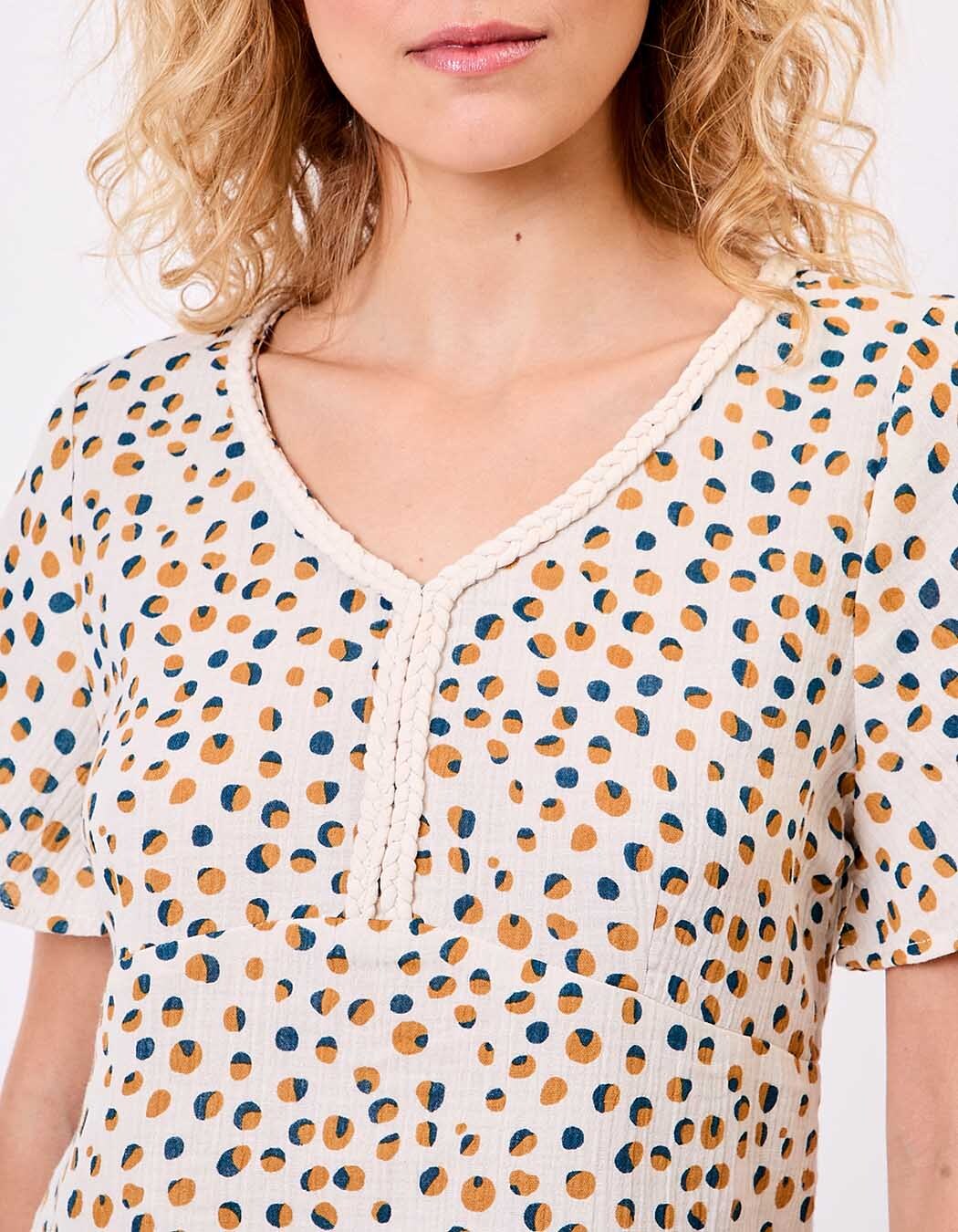 Braided V-neck top in organic cotton gauze femme La Fiancée