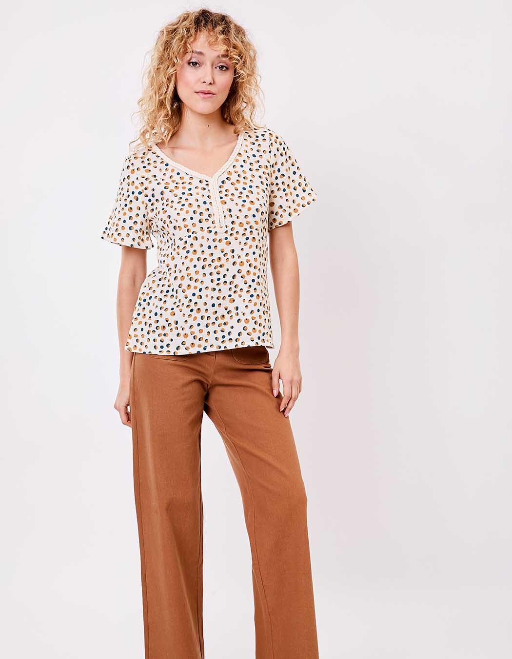 Braided V-neck top in organic cotton gauze femme La Fiancée