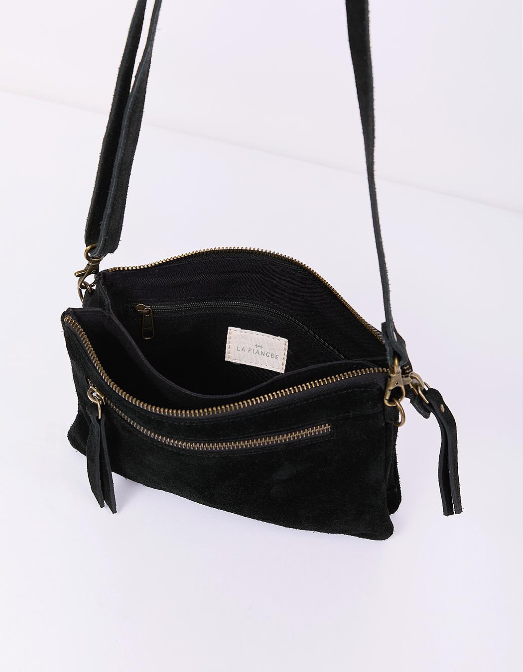 Leather crossbody bag with double pocket femme La Fiancée
