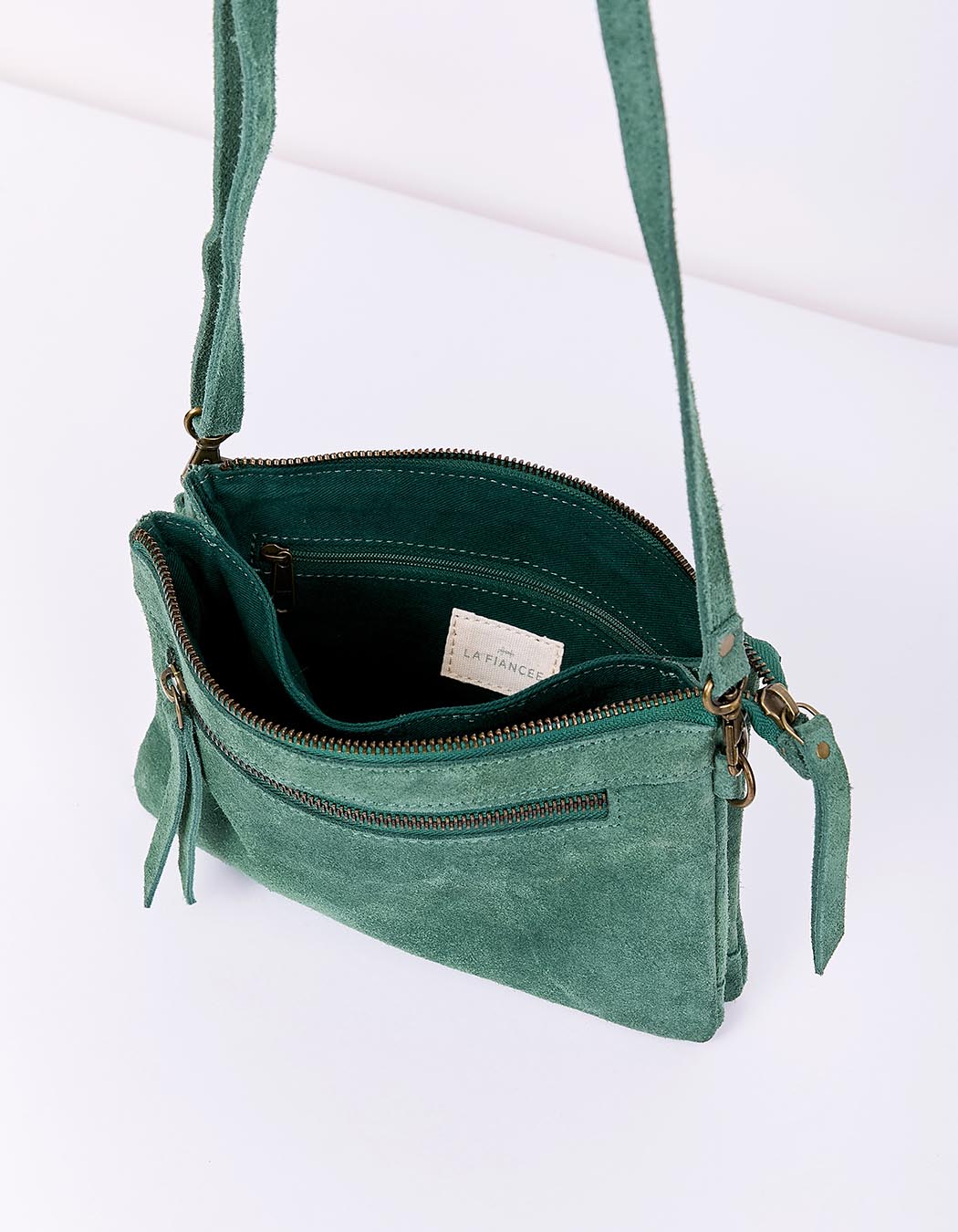 Leather crossbody bag with double pocket femme La Fiancée