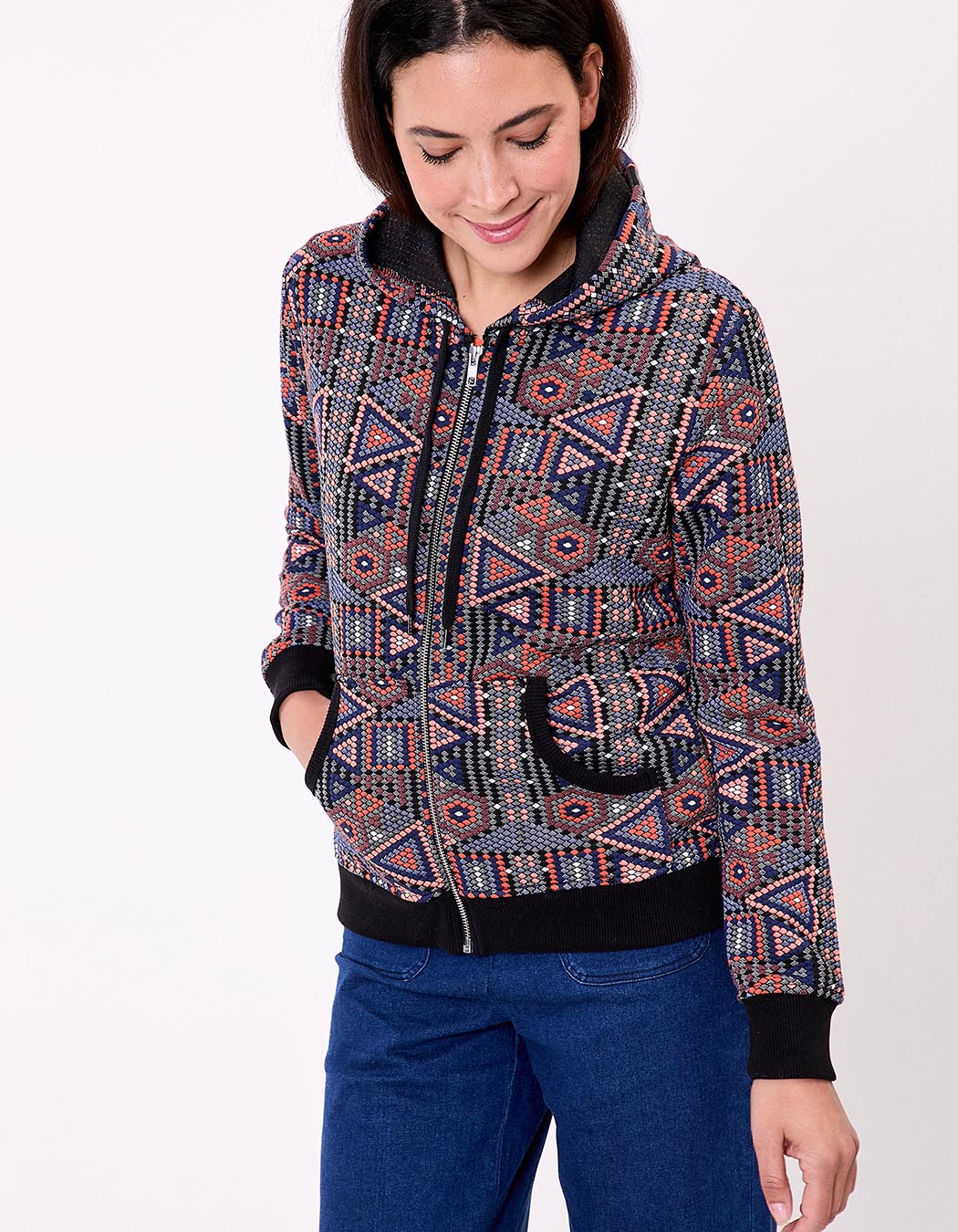 Jacquard knit zip sweatshirt femme La Fiancée