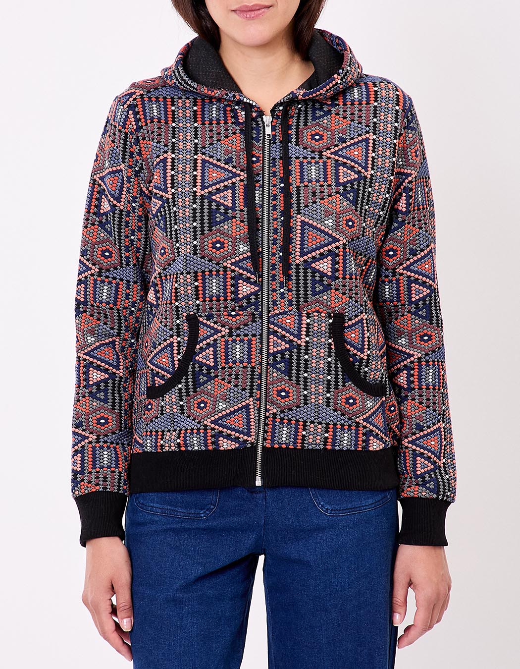 Jacquard knit zip sweatshirt femme La Fiancée