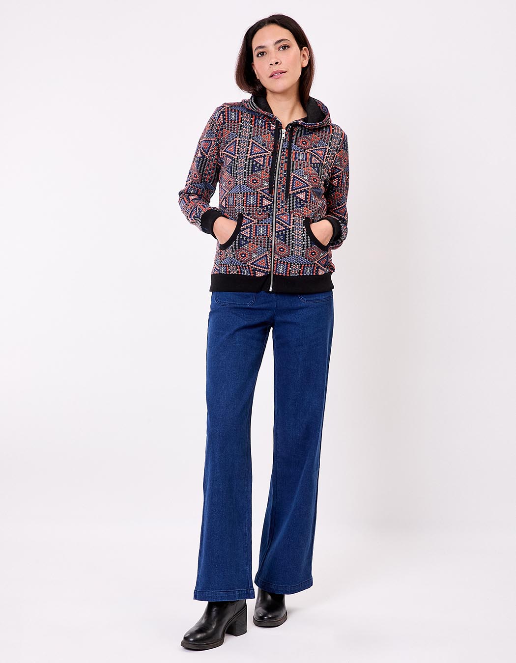Jacquard knit zip sweatshirt femme La Fiancée