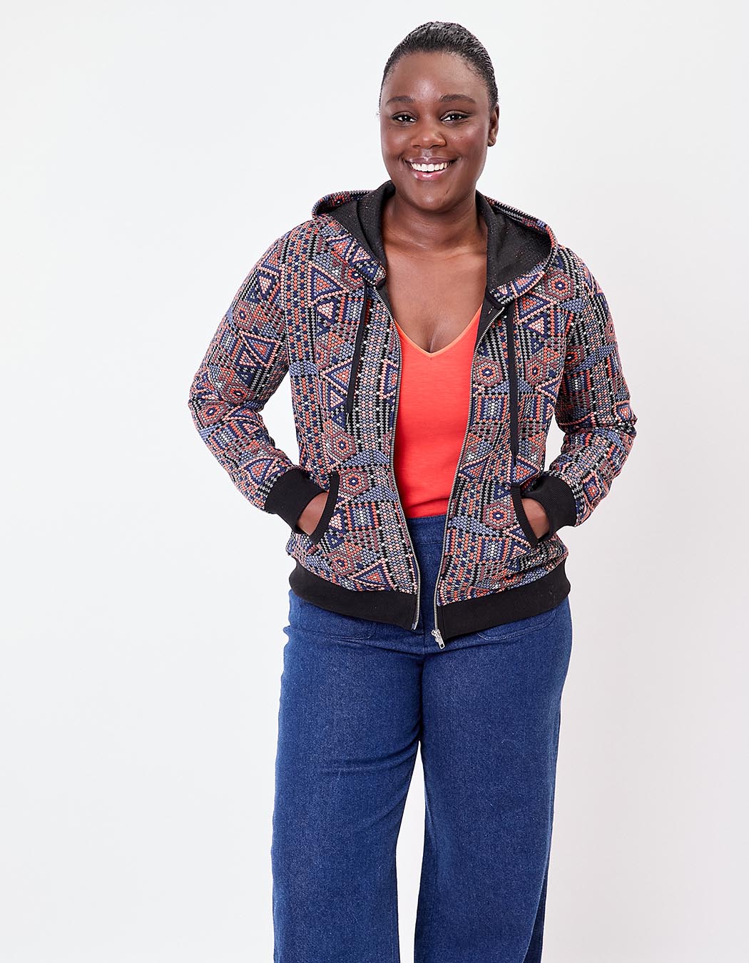 Jacquard knit zip sweatshirt femme La Fiancée