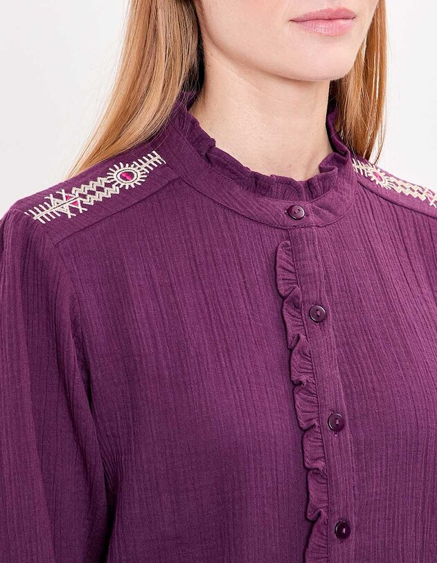 Ruffled embroidered shirt in organic cotton gauze femme La Fianc&eacute;e
