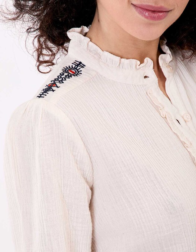 Ruffled embroidered shirt in organic cotton gauze femme La Fianc&eacute;e