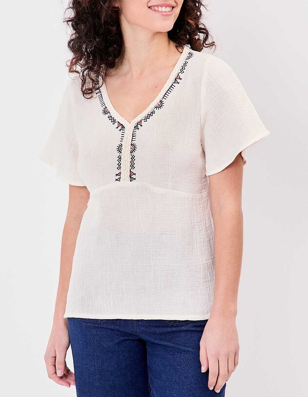 Braided V-neck top in organic cotton gauze femme La Fianc&eacute;e