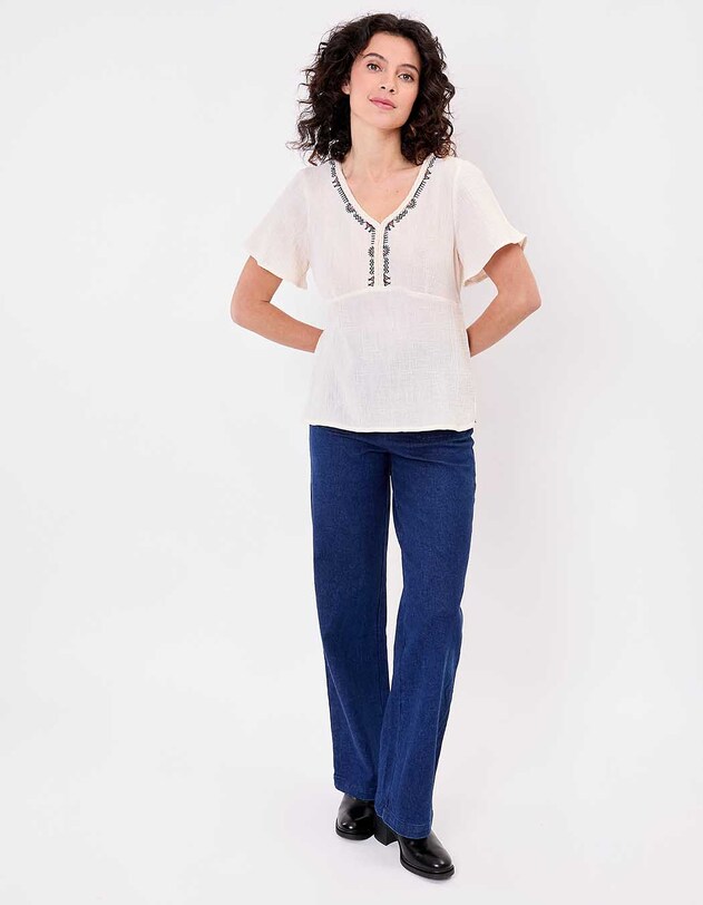 Braided V-neck top in organic cotton gauze femme La Fianc&eacute;e