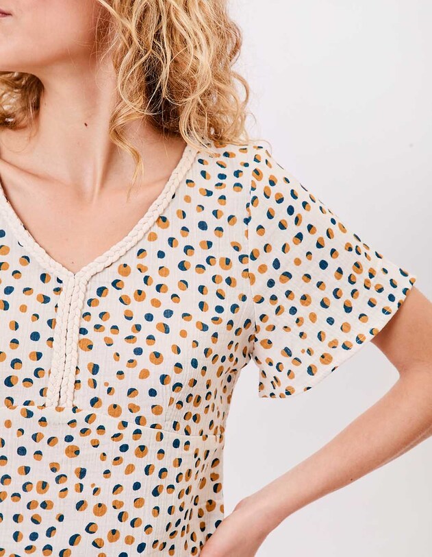 Braided V-neck top in organic cotton gauze femme La Fianc&eacute;e