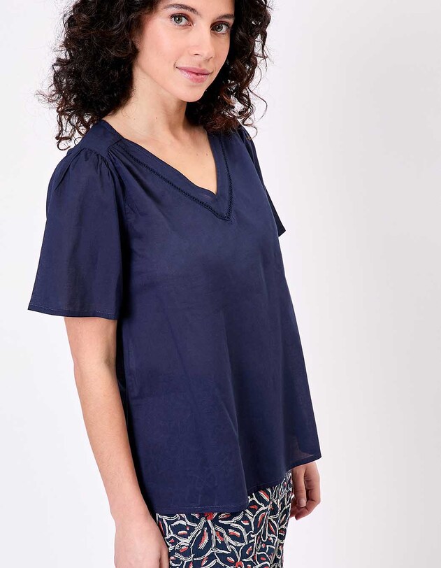 Short-sleeve top in organic cotton voile femme La Fianc&eacute;e