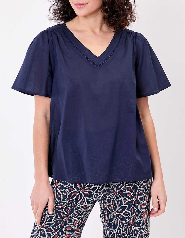 Short-sleeve top in organic cotton voile femme La Fianc&eacute;e