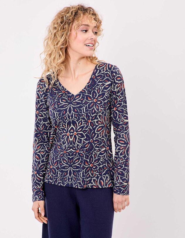 V-neck printed T-shirt in organic cotton femme La Fianc&eacute;e
