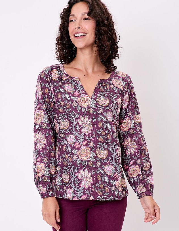 Flared long-sleeve cotton blouse femme La Fianc&eacute;e