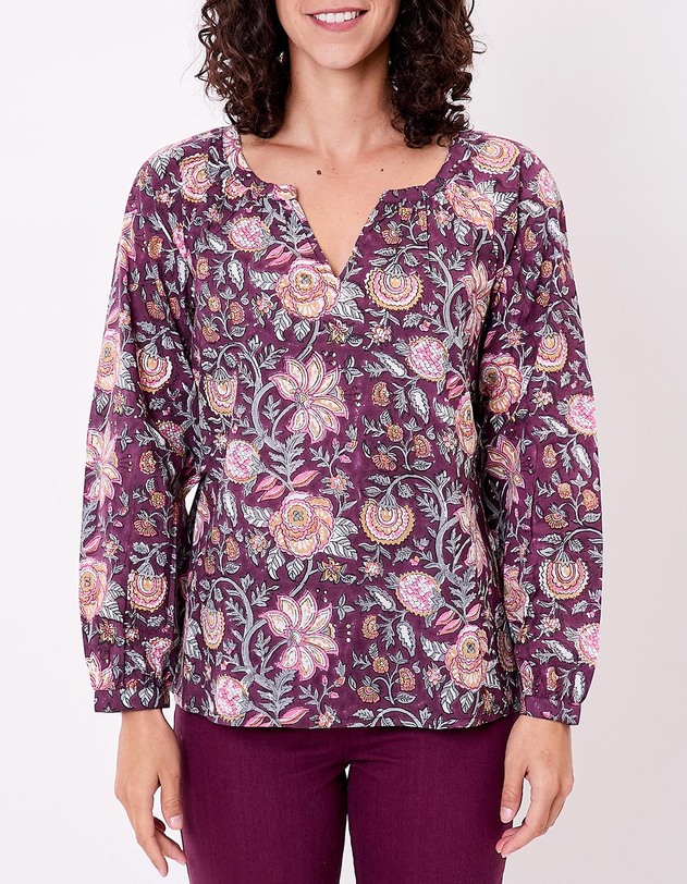 Flared long-sleeve cotton blouse femme La Fianc&eacute;e