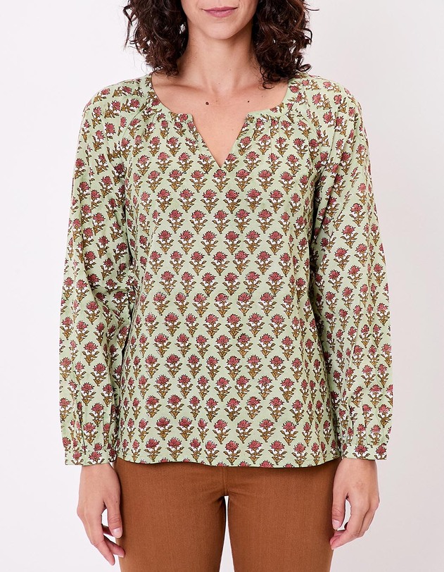 Flared long-sleeve cotton blouse femme La Fianc&eacute;e