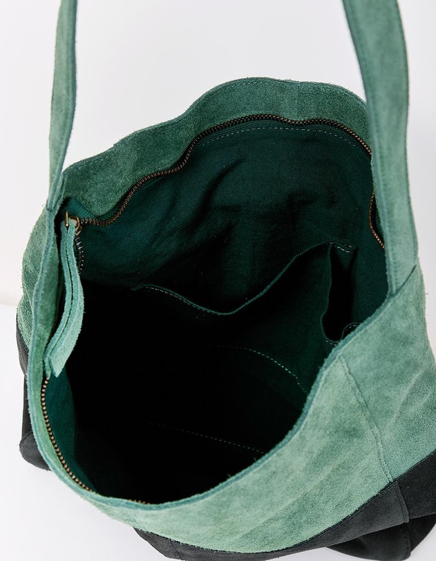 Two-tone suede leather satchel bag femme La Fianc&eacute;e
