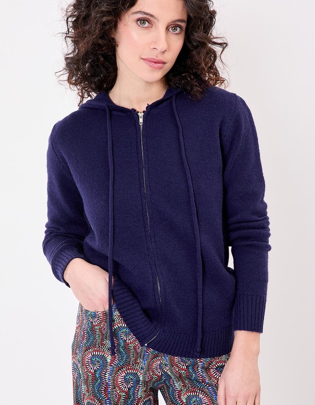 Hooded zip knit cardigan femme La Fianc&eacute;e