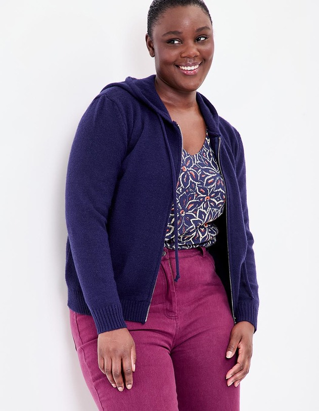 Hooded zip knit cardigan femme La Fianc&eacute;e