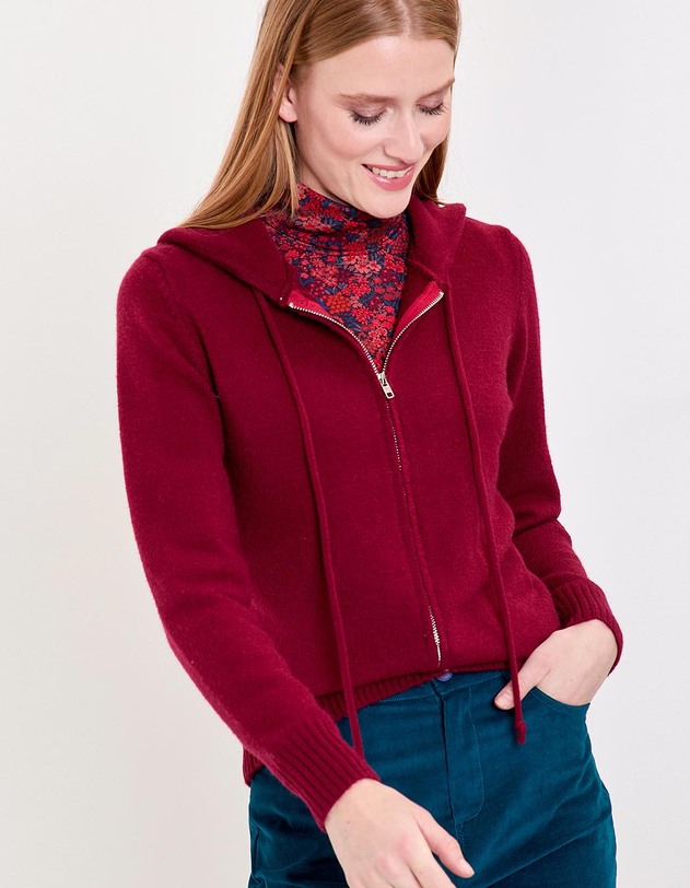 Hooded zip knit cardigan femme La Fianc&eacute;e