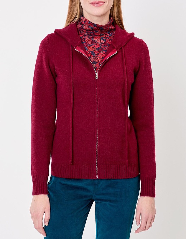 Hooded zip knit cardigan femme La Fianc&eacute;e