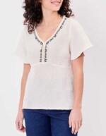 Braided V-neck top in organic cotton gauze femme La Fiancée