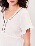 Braided V-neck top in organic cotton gauze femme La Fiancée