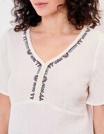 Braided V-neck top in organic cotton gauze femme La Fiancée