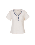 Braided V-neck top in organic cotton gauze femme La Fiancée