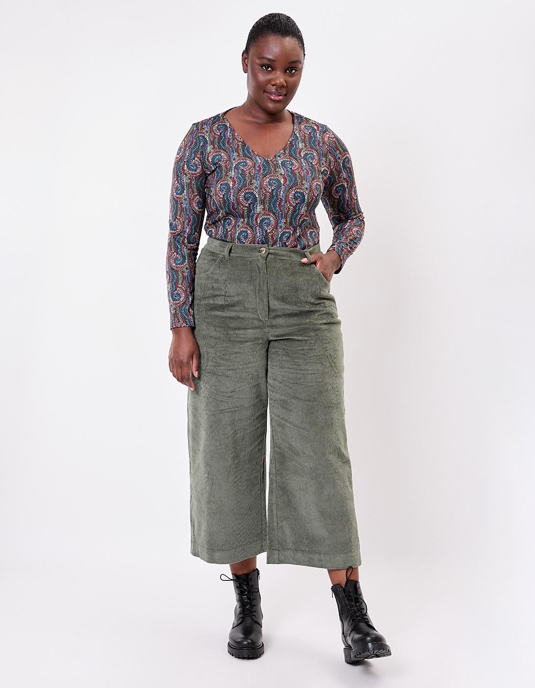 Cropped wide corduroy pants femme La Fiancée