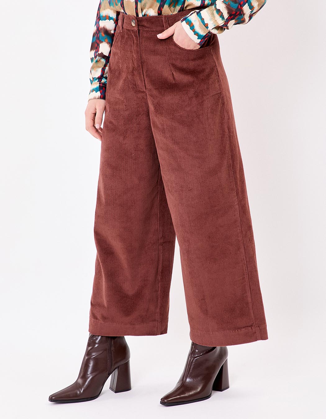Cropped wide corduroy pants femme La Fiancée