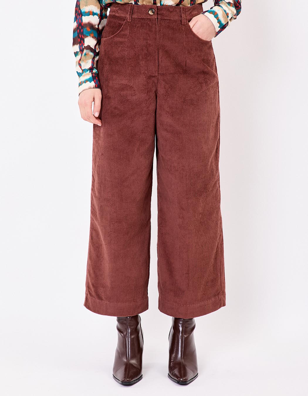 Cropped wide corduroy pants femme La Fiancée