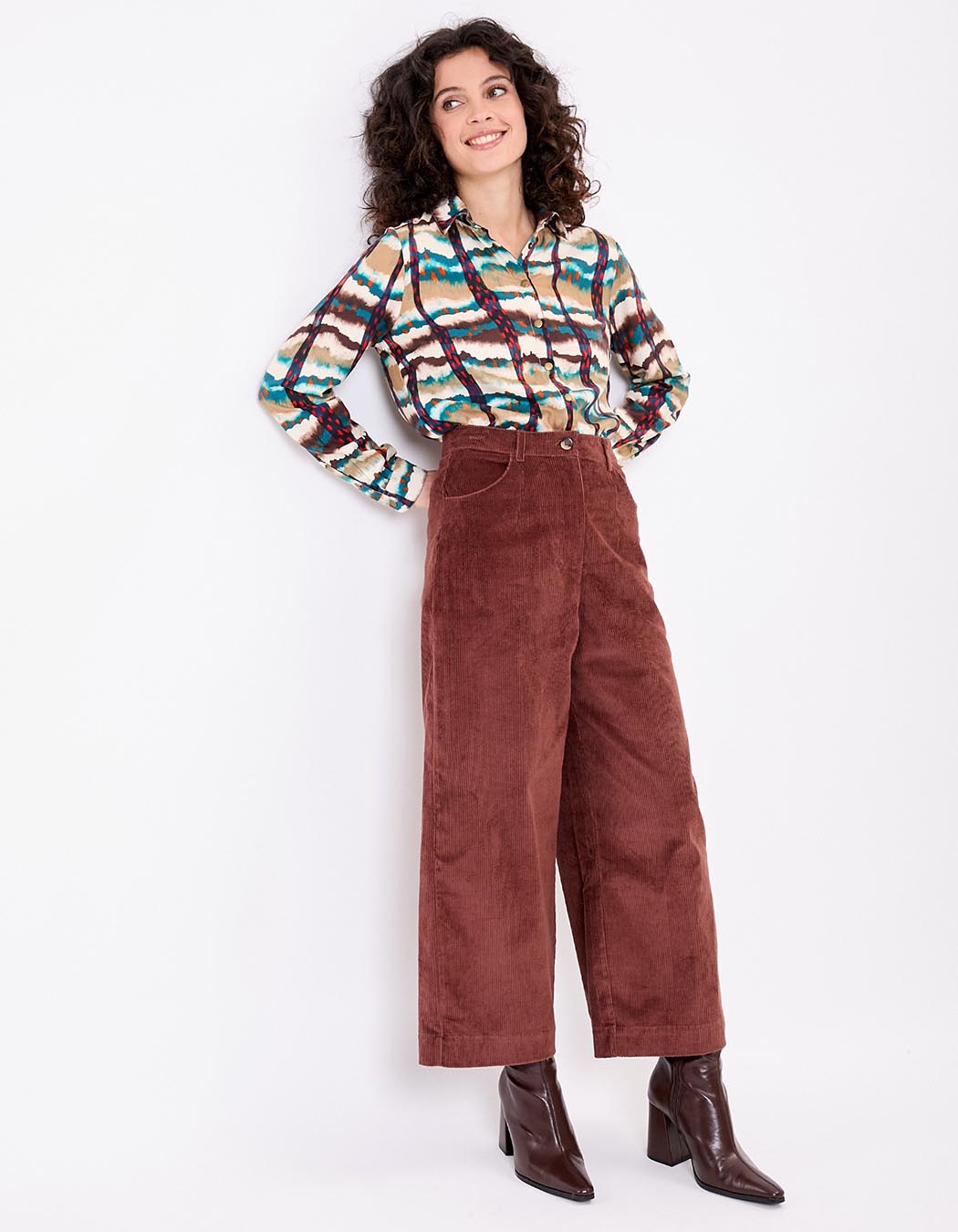 Cropped wide corduroy pants femme La Fiancée
