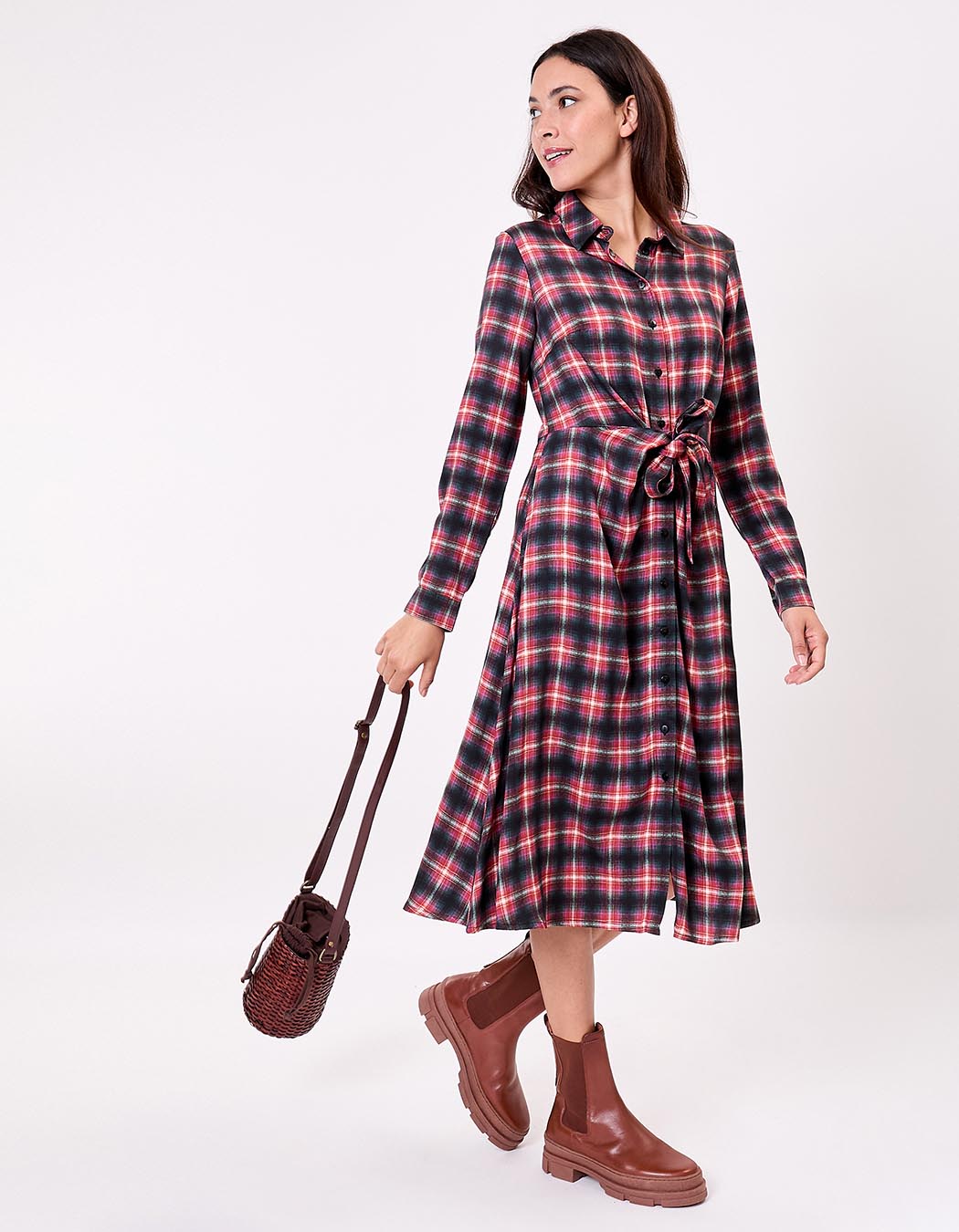 Tie-front fluid midi shirt dress femme La Fiancée