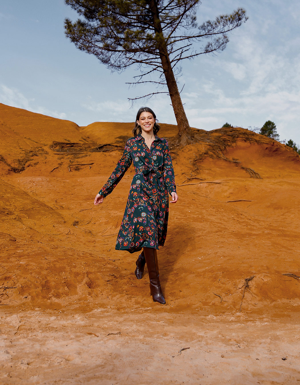 Tie-front fluid midi shirt dress femme La Fiancée