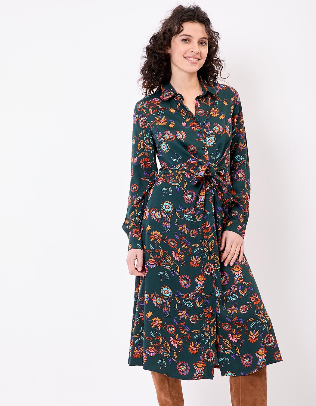 Tie-front fluid midi shirt dress femme La Fiancée