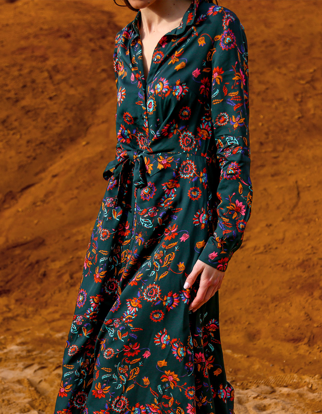 Tie-front fluid midi shirt dress femme La Fiancée
