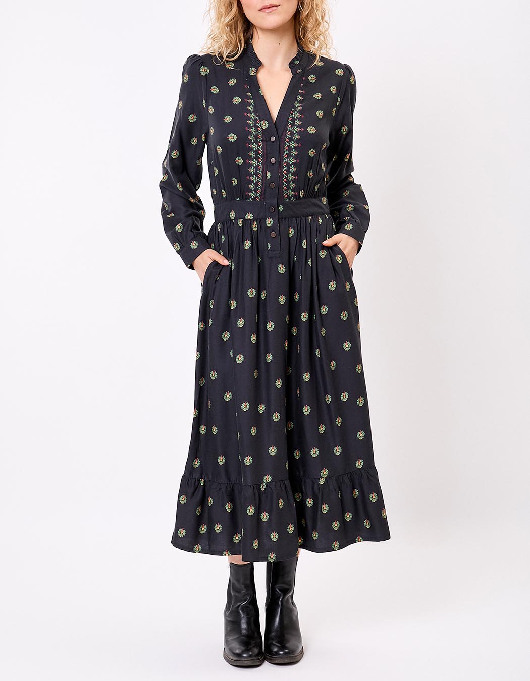 Fluid midi ruffled dress femme La Fiancée