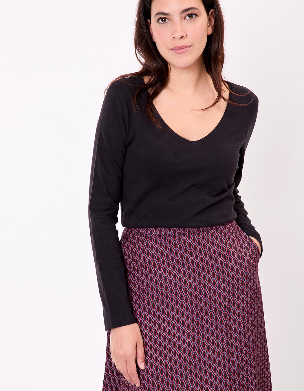 Plain organic cotton V-neck T-shirt femme La Fiancée