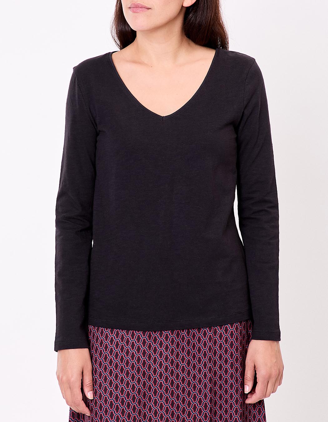Plain organic cotton V-neck T-shirt femme La Fiancée