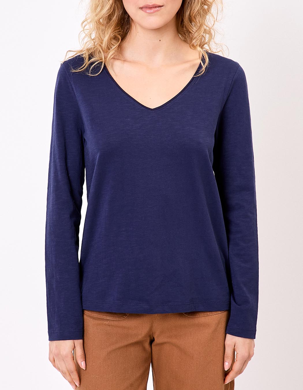 Plain organic cotton V-neck T-shirt femme La Fiancée