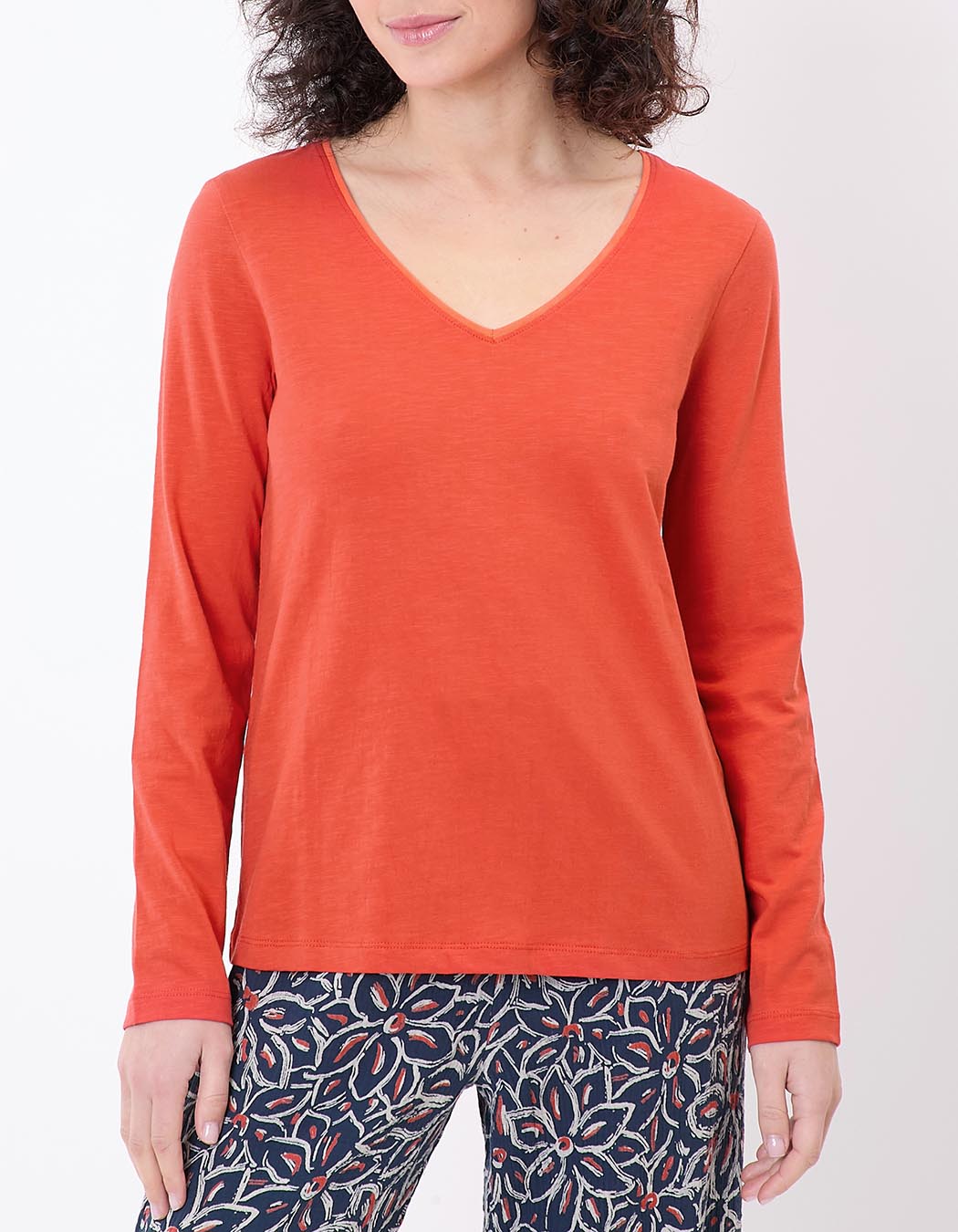 Plain organic cotton V-neck T-shirt femme La Fiancée