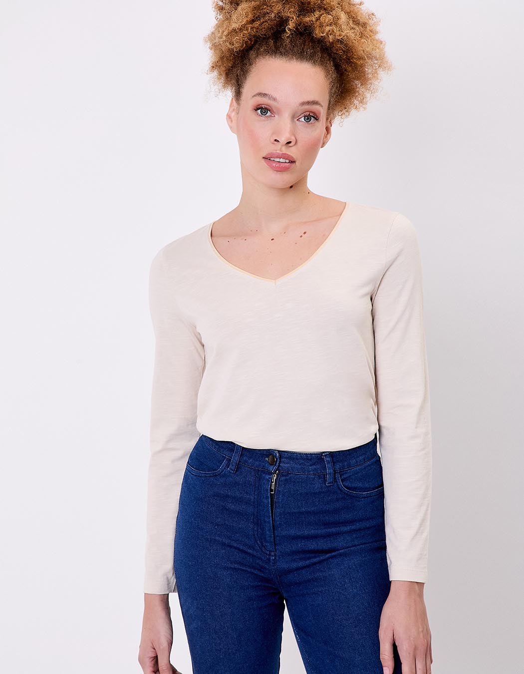 Plain organic cotton V-neck T-shirt femme La Fiancée