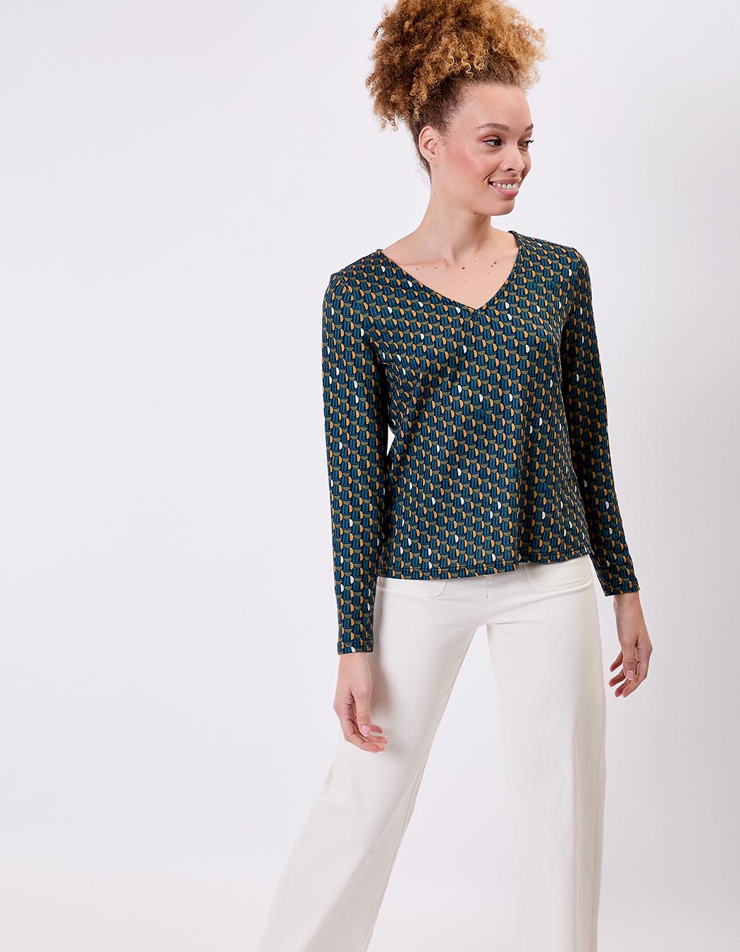 Fluid knit V-neck T-shirt femme La Fianc&eacute;e