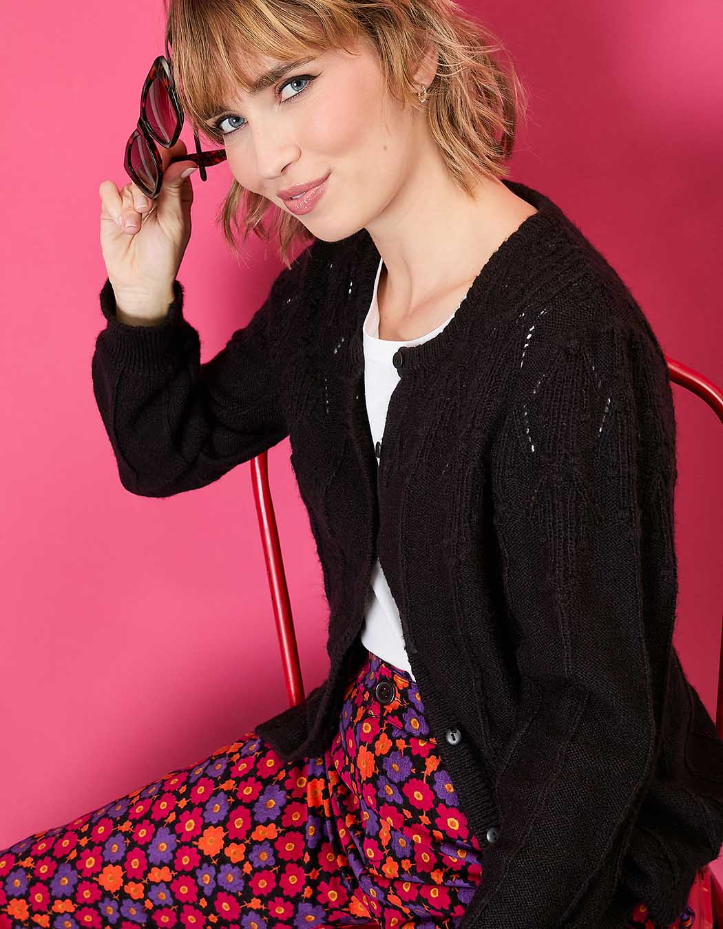 Soft knit cardigan with round neck femme Princesse Nomade