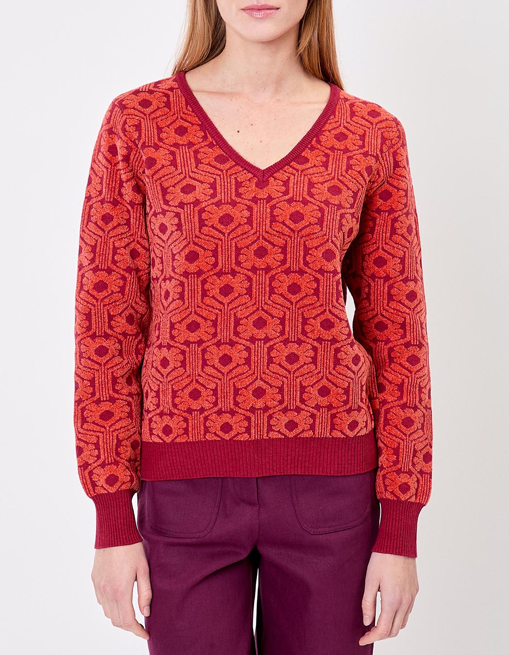 Jacquard knit V-neck sweater femme Princesse Nomade