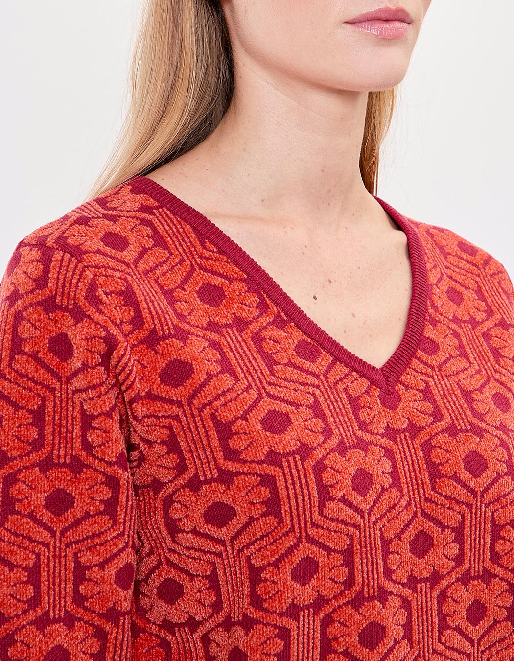 Jacquard knit V-neck sweater femme Princesse Nomade
