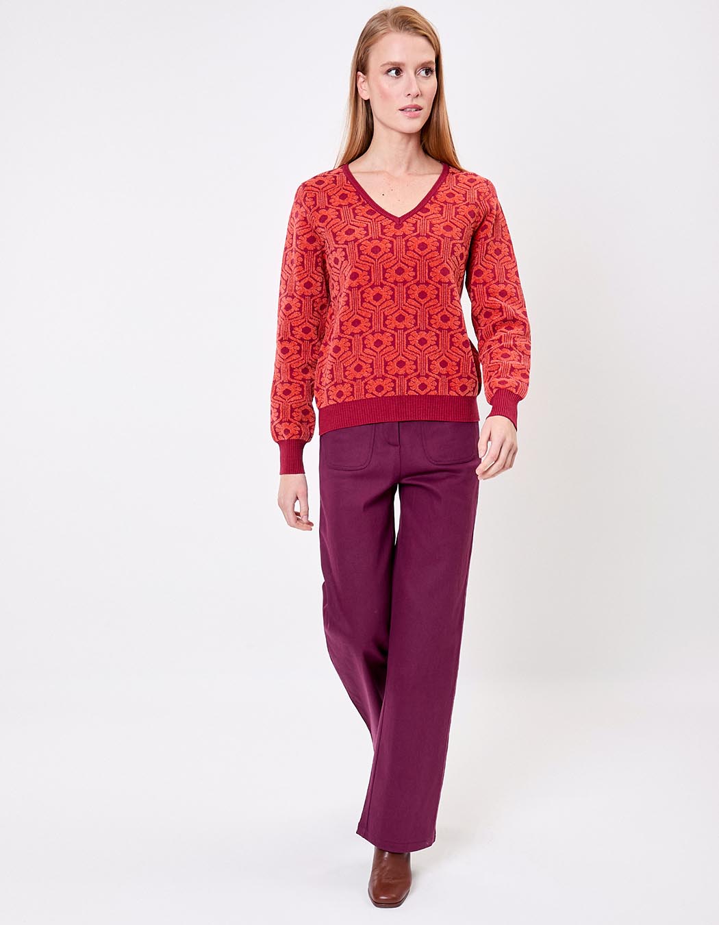 Jacquard knit V-neck sweater femme Princesse Nomade